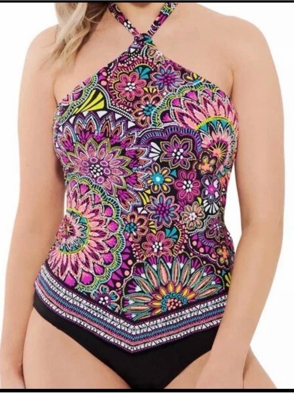 APT 9 Tie Scarf Hem Tankini In Mandala Print